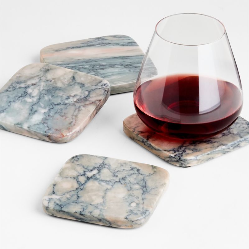 Pink Marble Coasters by Jake Arnold, Set of 4 | Crate & Barrel | Crate & Barrel