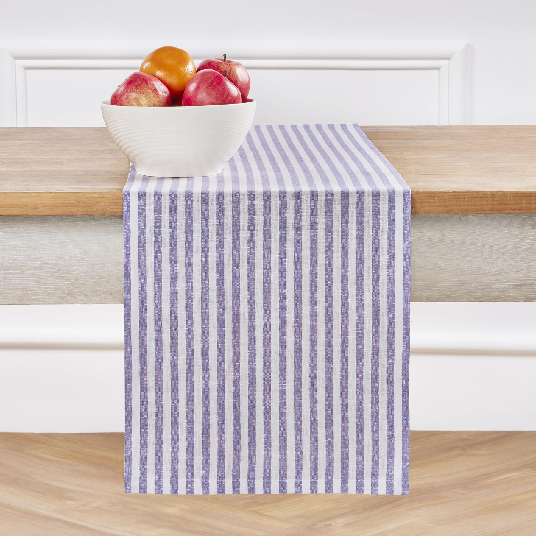 Solino Home Striped Linen Table Runner 120 Inches Long - Amalfi Stripe 100% Pure Linen Violet and... | Amazon (US)
