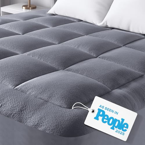Ultra Soft King Size Mattress Topper - Viscose Made from Bamboo Pillow Top Mattress Pad for Back Pain Relief - Naturally Cooling for Hot Sleepers, Gray | Amazon (US)