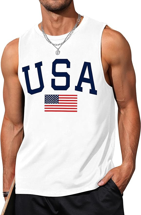 Mens Graphic Tank Tops Sleeveless Muscle Shirts Beach Hawaiian Coconut Tree Patriotic Tank Tops | Amazon (US)