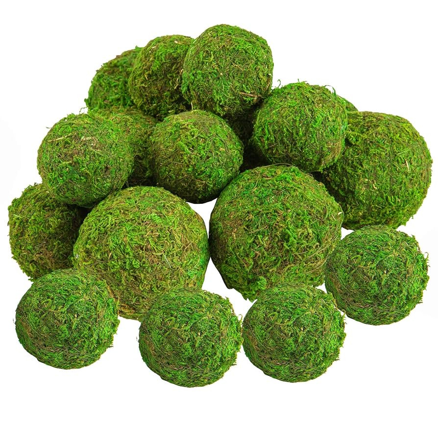 18 Pack Decorative Faux Dried Moss Balls- 6pcs 3.1" Artificial Green Plant Mossy Globes+ 12pcs 2.... | Amazon (US)