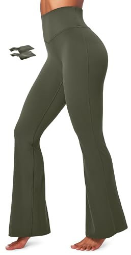 IUGA Flare Leggings for Women Tummy Control Flared Leggings No Front Seam Yoga Pants Women High Waisted Workout Bell Bottoms Moss Green | Amazon (US)