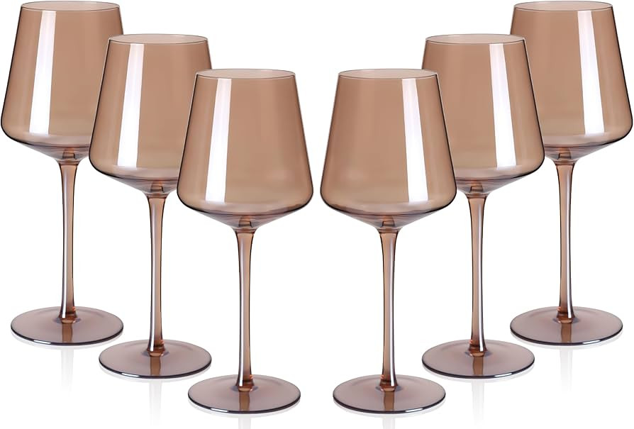 Colored Wine Glasses Set of 6-18oz Smokey Sand Wine Glass with Tall Long Stems and Flat Bottom,Cr... | Amazon (US)