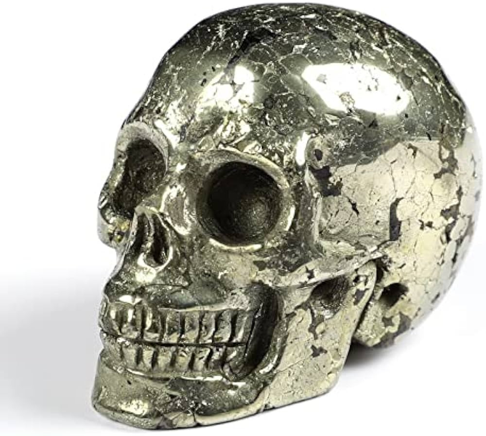 2.0" Pyrite Crystal Skull, Hand Carved Gemstone Fine Art Sculpture, Reiki Healing Stone Statue.13... | Amazon (US)