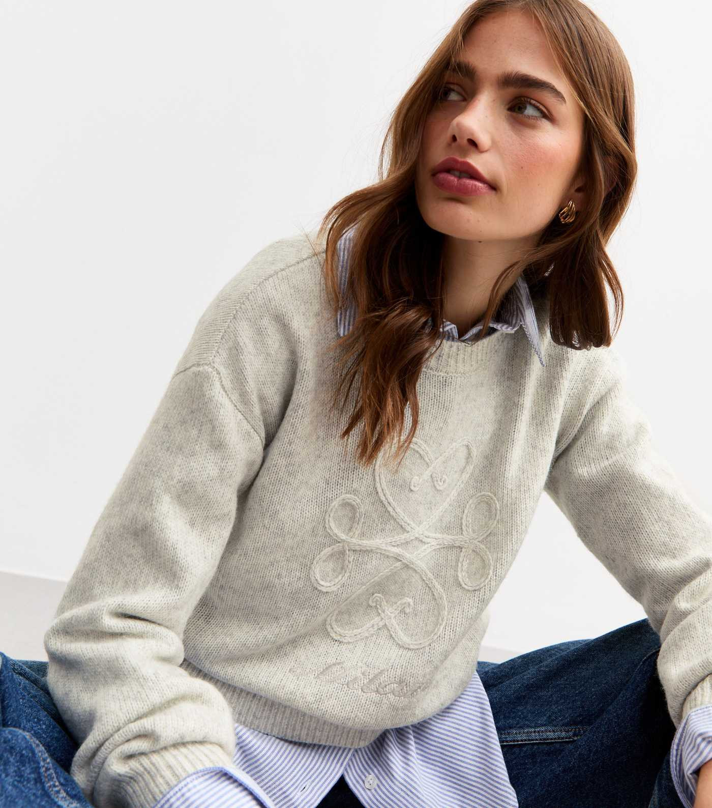 Pale Grey Heart Embroidered Milan Slogan Jumper
						
						Add to Saved Items
						Remove from... | New Look (UK)