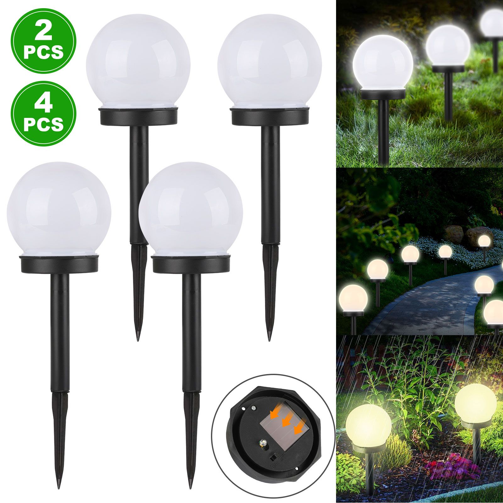 4/2Pcs Outdoor Solar Lights Ball Lamp, TSV IP55 Waterproof LED Path Light with Auto On/Off Light ... | Walmart (US)