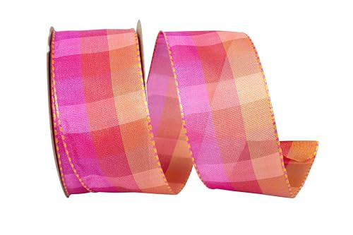 Ribbon - Plaid Bright 3 Value Wired Edge, Pink/Orange, 1-1/2 Inch, 10 Yards | Amazon (US)