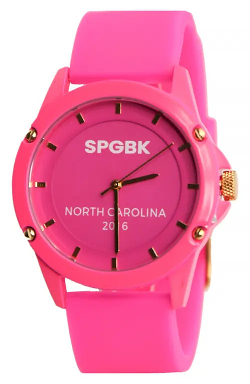 SPGBK Watches Sunnyside Silicone Strap Watch, 42mm in Hot Pink/Gold at Nordstrom | Nordstrom