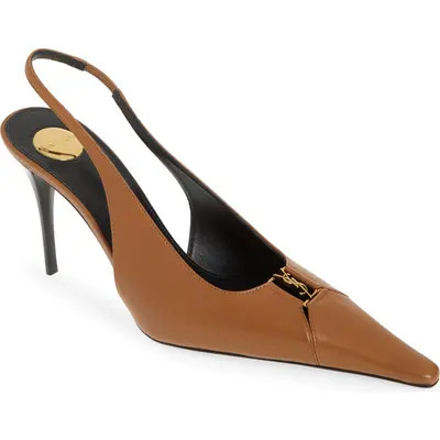 Saint Laurent Babylone Slingback Pump in Dark Macadamia at Nordstrom, Size 10Us | Nordstrom