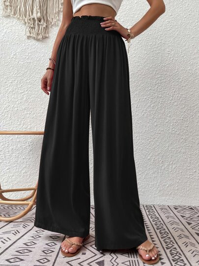 SHEIN VCAY Shirred Waist Wide Leg Pants | SHEIN
