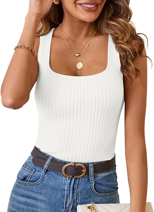 MEROKEETY Women's 2025 Ribbed Tank Tops Knit Square Neck Sleeveless Shirts Summer Casual Basic Ta... | Amazon (US)