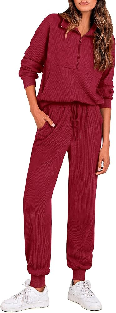 PRETTYGARDEN Women 2 Piece Ribbed Knit Matching Lounge Sets | Amazon (US)