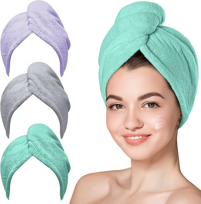 Hicober Microfiber Hair Towel, 3 Packs Hair Turbans for Wet Hair, Drying Hair Wrap Towels for Cur... | Amazon (US)