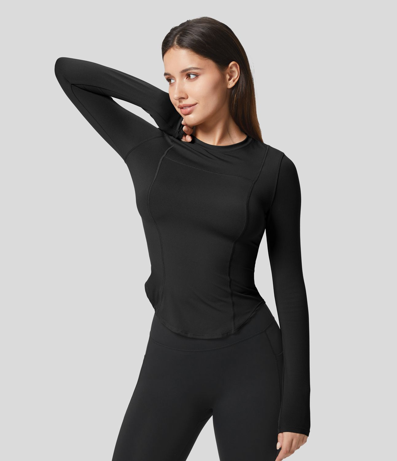 Women’s Softlyzero™ Round Neck Long Sleeve Curved Hem Yoga Sports Top-UPF50+ - Halara | HALARA