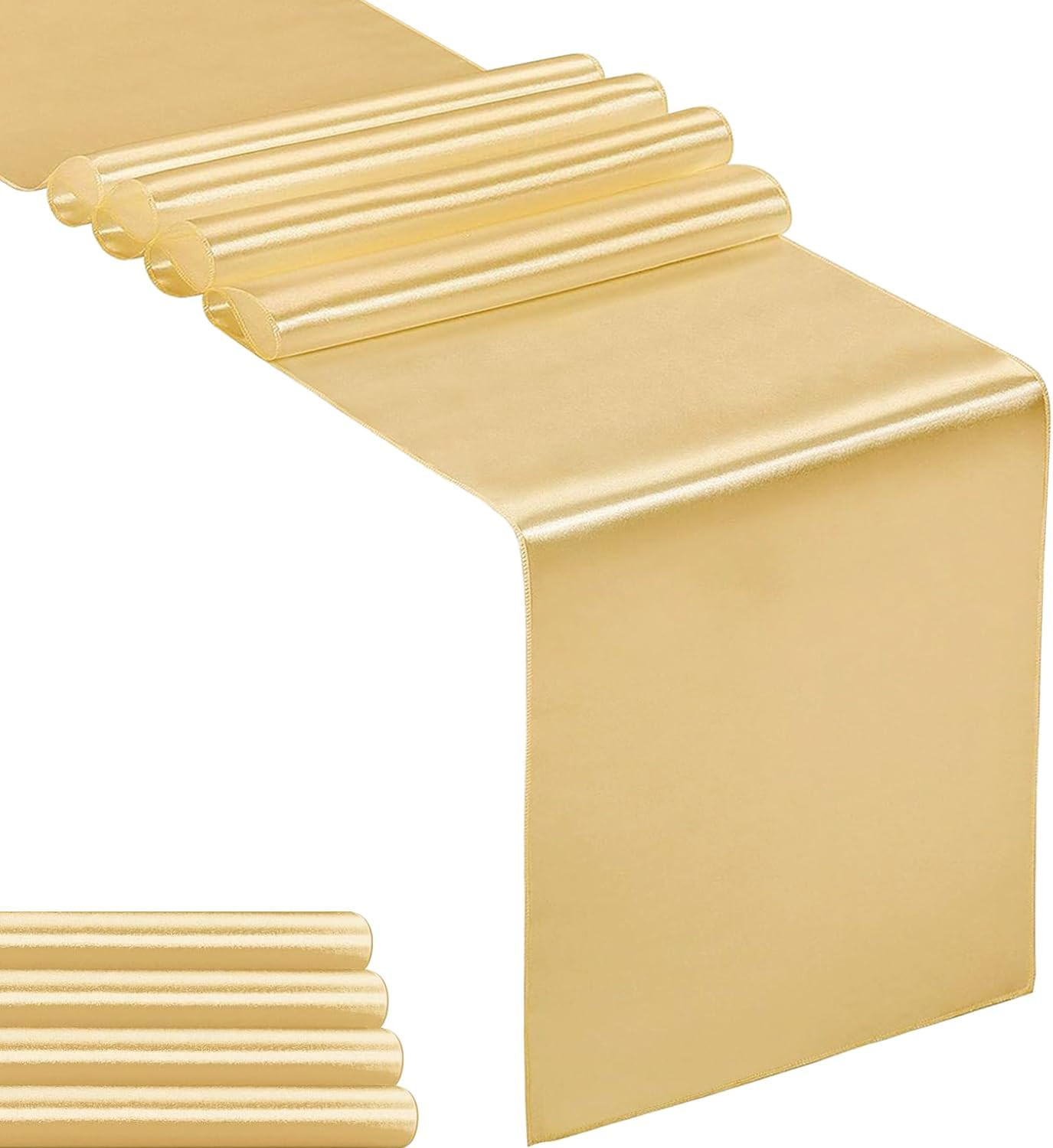 5-Pack Satin Table Runner Light Gold 12 x 108 inches Long, Table Runners for Wedding, Birthday Parties, Banquets Decorations（5 Pack, 12x108 Inch, Light Gold） | Amazon (US)