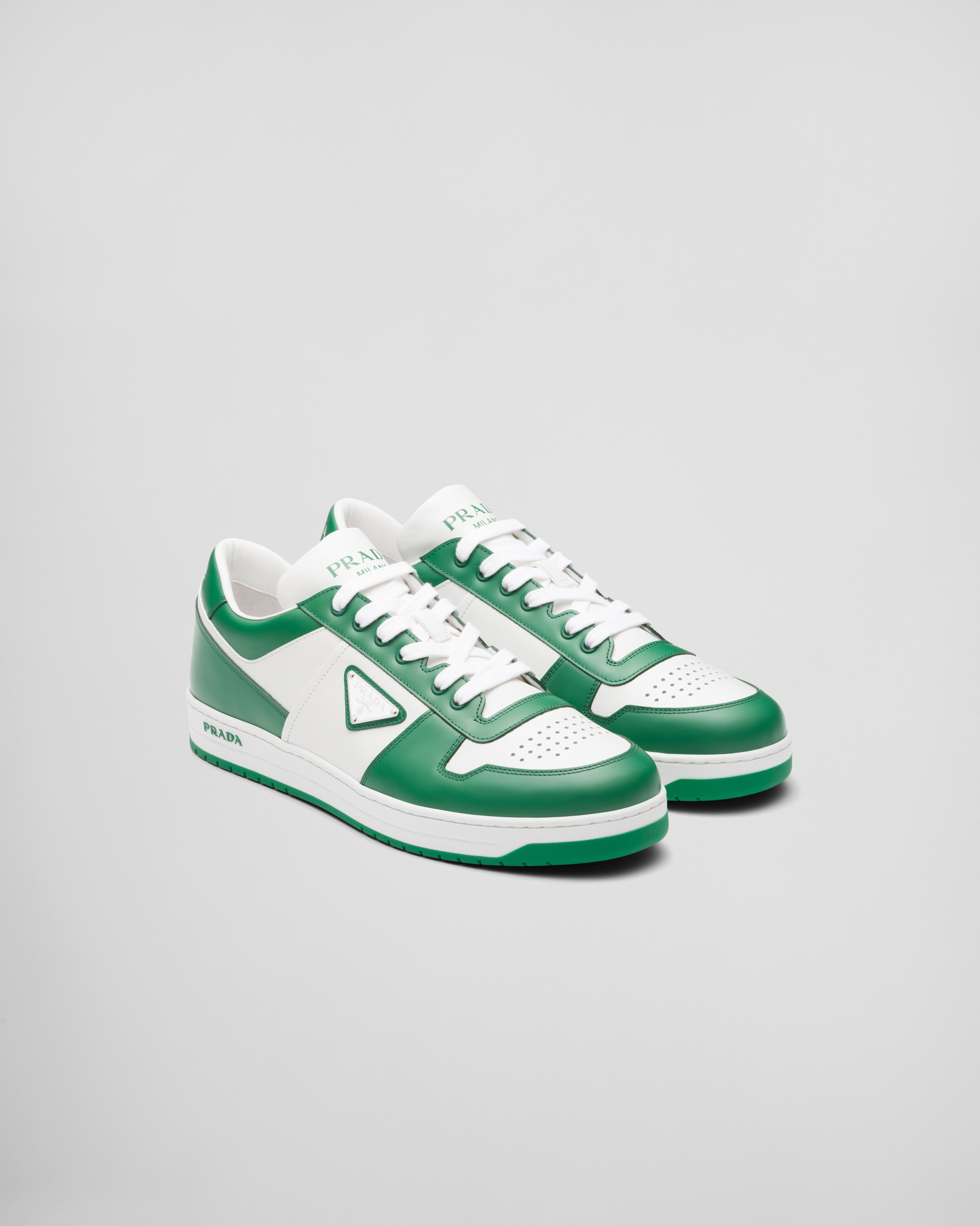Downtown leather sneakers | Prada Spa US