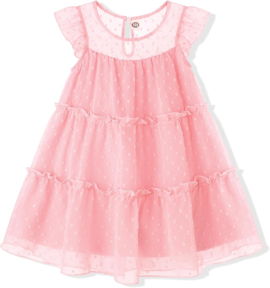 Toddler Girl Dress Ruffle Long Sleeve Swiss Dot Mesh Flowy A Line Chiffon Dresses for Baby Girls ... | Amazon (US)
