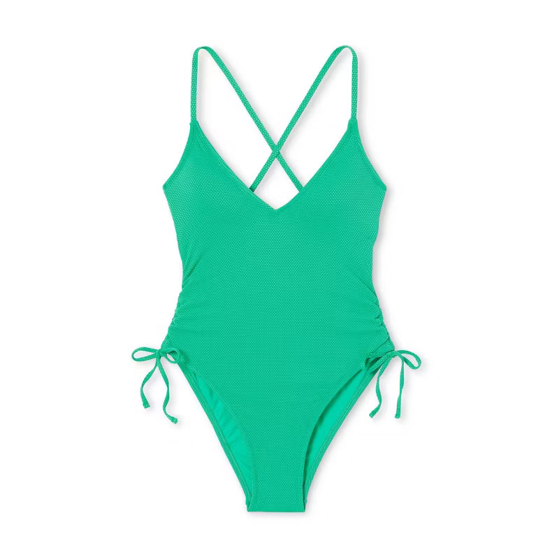 Women's Deep V-Neck Textured One Piece Swimsuit - Stoney Clover Lane x Target Green | Target