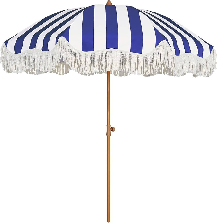 AMMSUN Boho Fringe Umbrella Outdoor Patio, 6.5ft UPF50+ Picnic Umbrella with Tassels with Steel P... | Amazon (US)