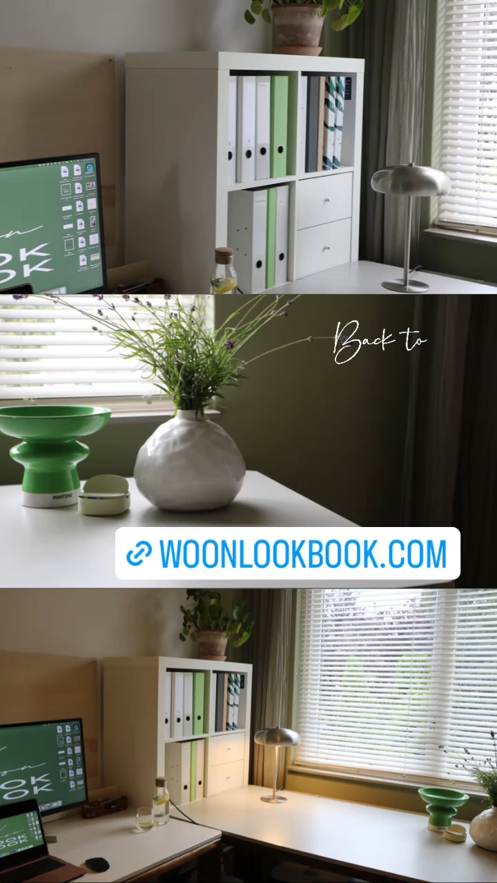Home office makeover, more a refresh with Farrow&Ball Ash Grey, desk organizers, white vase, green decor, desk, desk chair, rug, Pantone green vase, wood cabinet, Bijenkorf, HP, Westwing, H&M

#LTKeurope #LTKhome #LTKstyletip