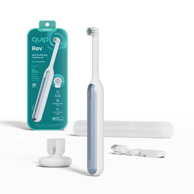 quip Rev Oscillating Rechargeable Electric Toothbrush + Travel Case - White/Blue | Target