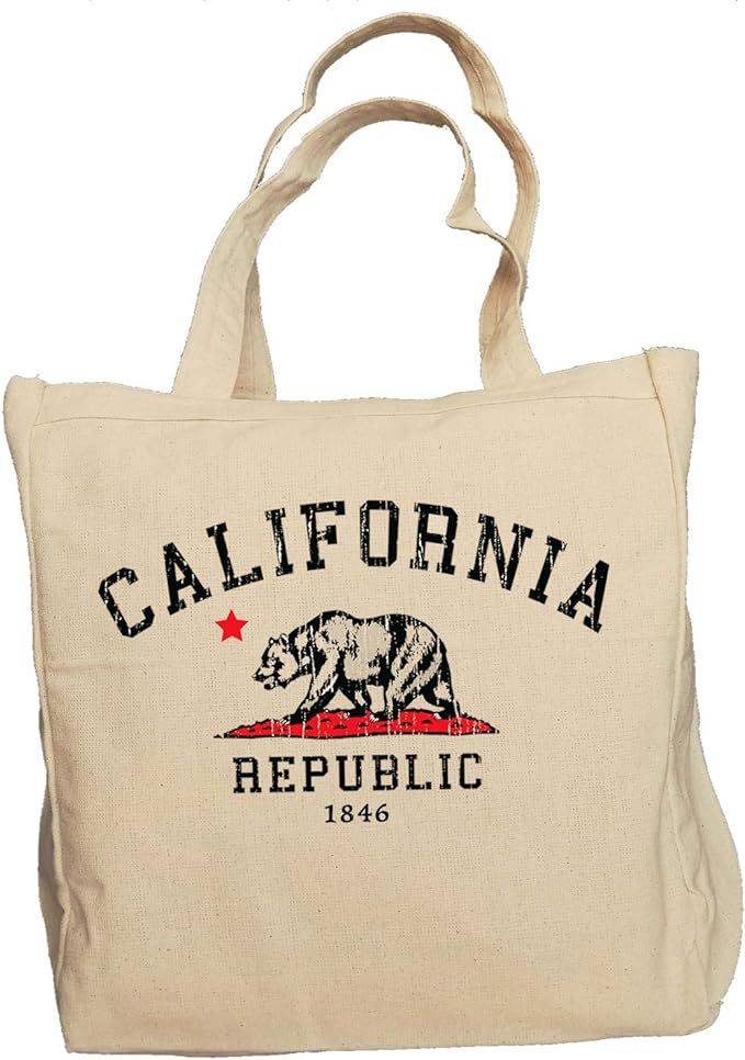 Ink Trendz California Republic Grunge Bear 10oz. Vintage Natural Canvas Work, School, Beach, Shop... | Amazon (US)