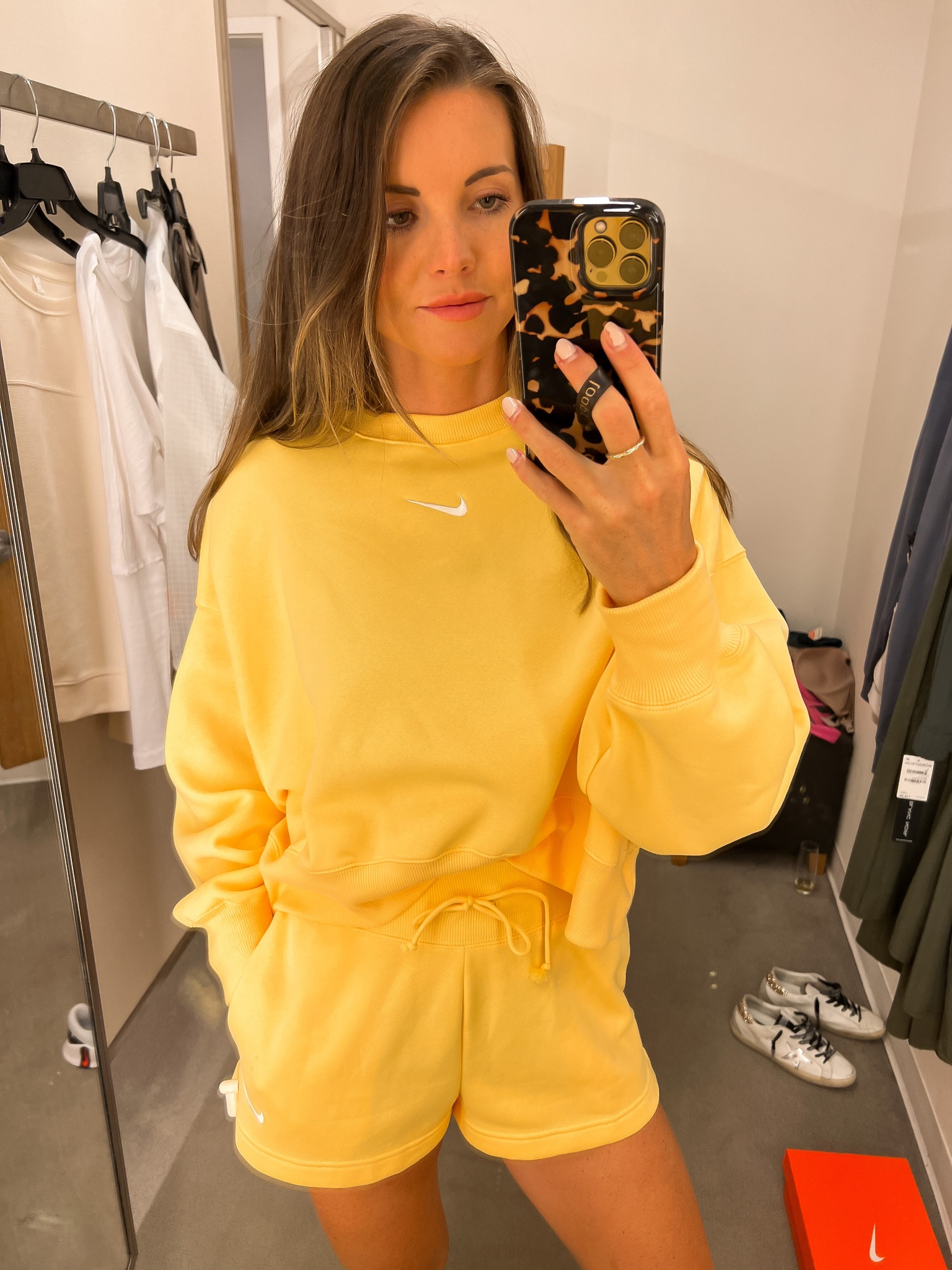 This matching Nike fleece set is SO cute and comfortable! This yellow is perfect for cooler summer days. Also available in Barbie pink & black 😍

#LTKxNSale #LTKsalealert #LTKFitness