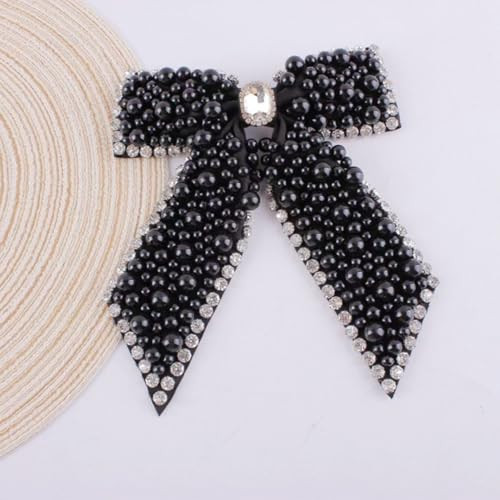 Large Pearl Rhinestone Hair Bow Clips- Full Sparkling Pearls with Crystal Stone Around Handmade Metal Barrettes Oversized Ribbons Butterfly Bride Hair Clips Accessories for Women Girls (Black) | Amazon (US)