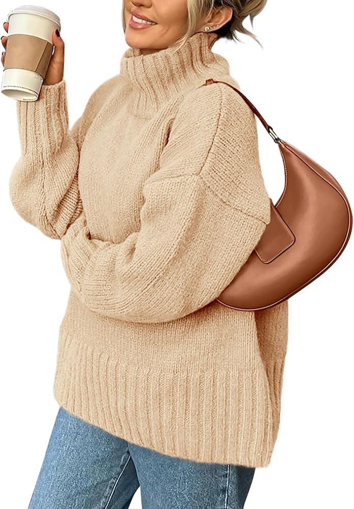 PRETTYGARDEN Women's 2025 Fall Oversized Sweaters Turtleneck Casual Long Sleeve Chunky Knit Pullo... | Amazon (US)