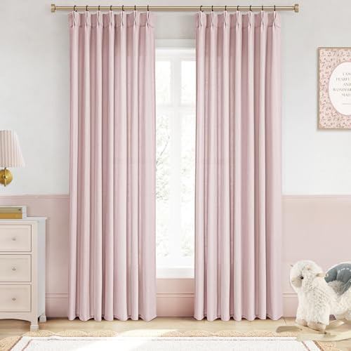 Olepangi Pink Pinch Pleated Linen Curtains 102 Inch Length 2 Panels for Living Room Bedroom Textured PinkSemi Sheer Drapes Pinch Pleat Rings Window Curtain 40x102 | Amazon (US)