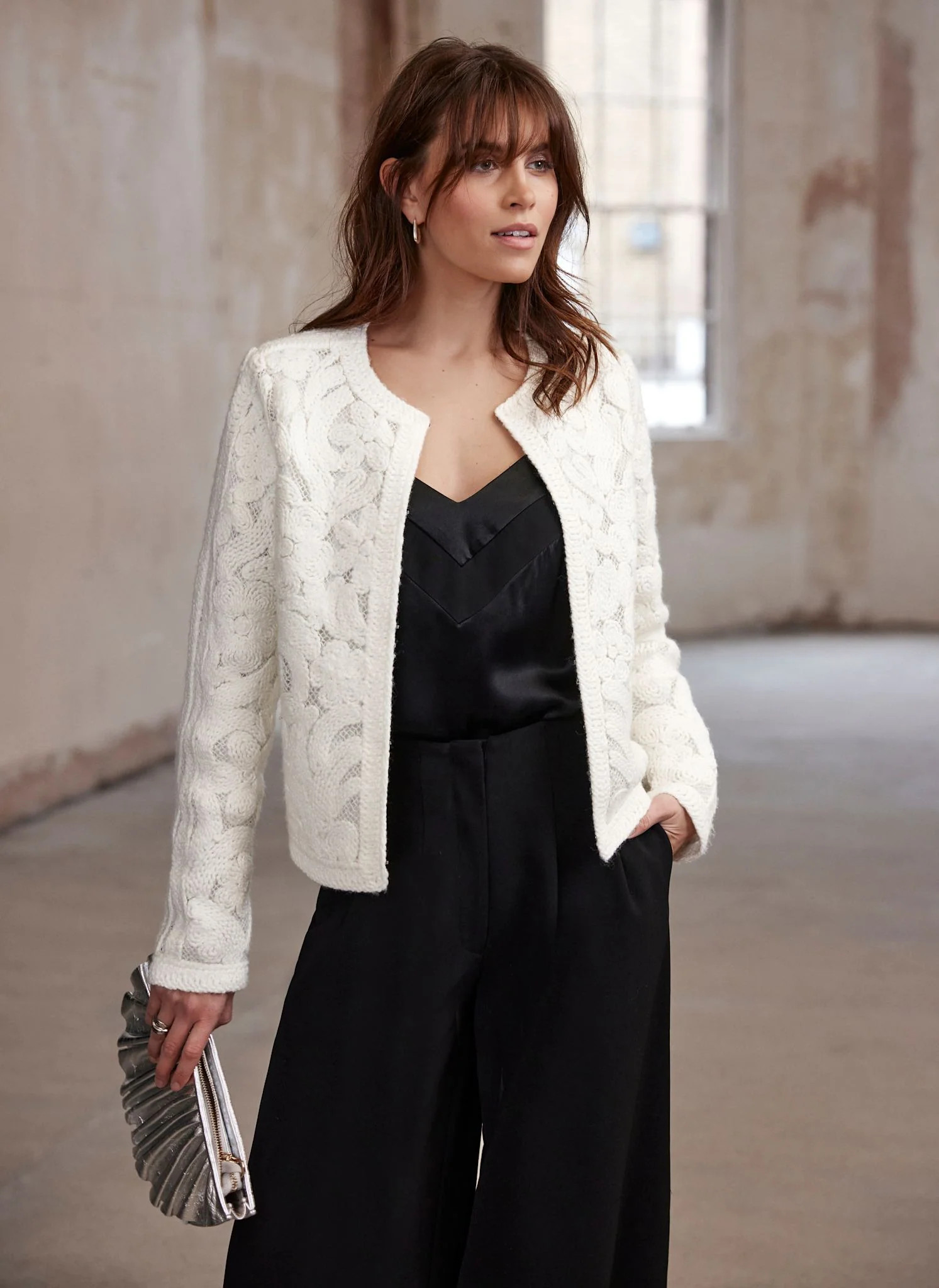 Cream Lace Knit Jacket | Mint Velvet
