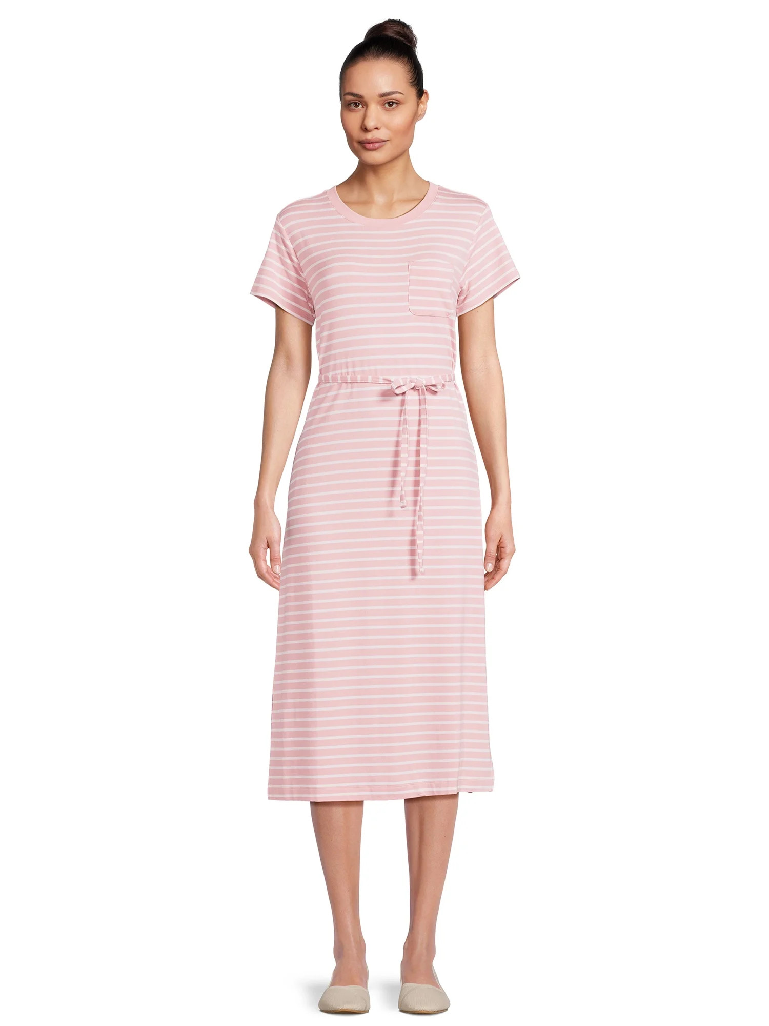 Time and Tru Women's Belted Knit Dress with Side Slits, Sizes XS-XXXL | Walmart (US)