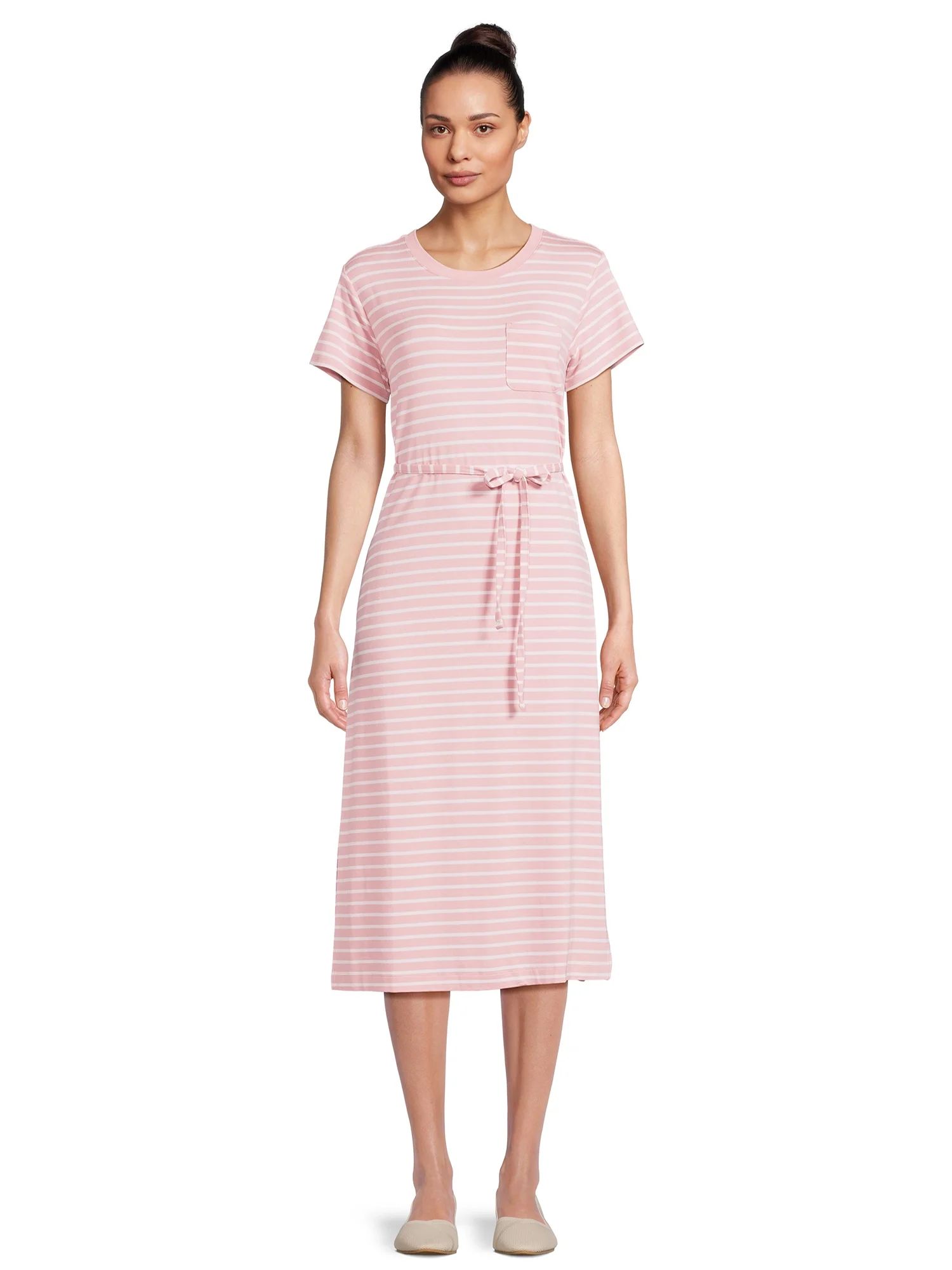 Time and Tru Women's Belted Knit Dress with Side Slits, Sizes XS-XXXL - Walmart.com | Walmart (US)