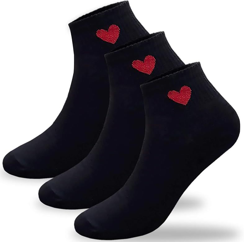 CUTIE MANGO Women's Heart Print Cotton Crew Socks Sneaker Ankle Novelty Casual Soft Cute Lovely C... | Amazon (US)
