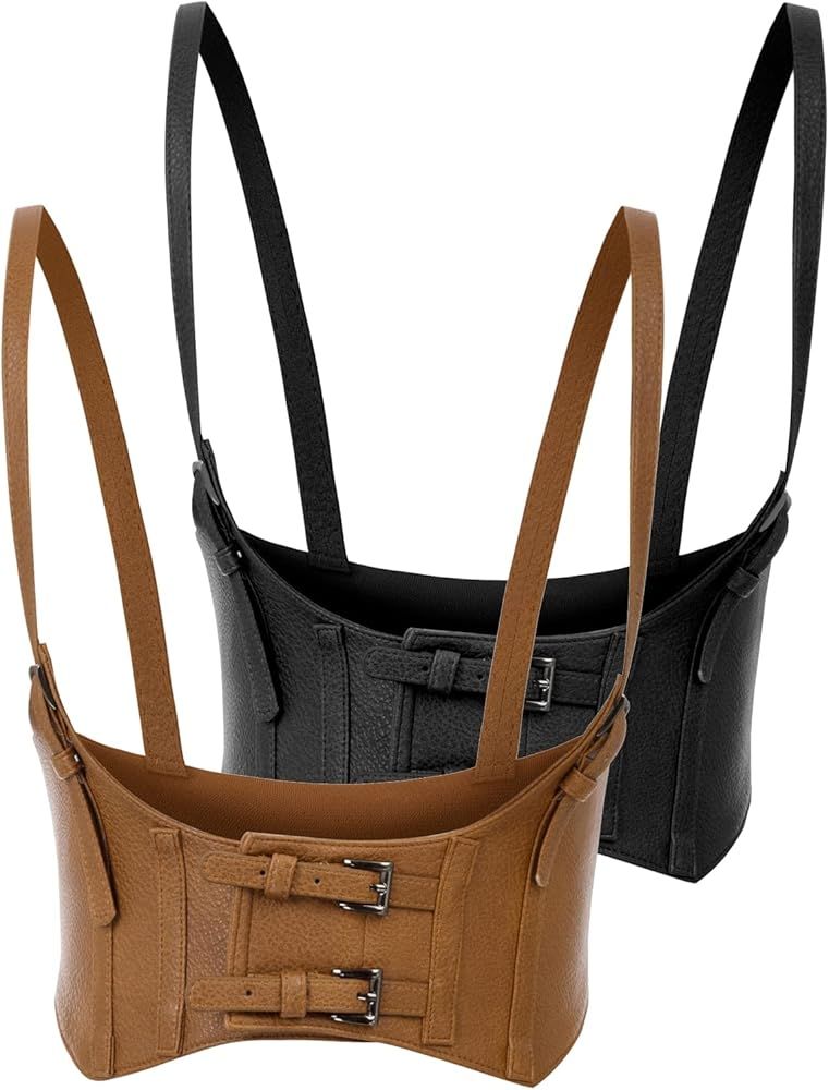 KANCY KOLE Women Fashion Faux Leather Waist Belt Steampunk Underbust Corset | Amazon (US)