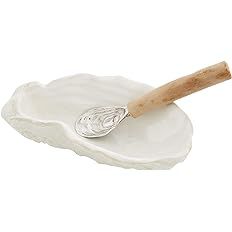 Mud Pie Oyster Shaped DIP Set, 6 1/2" x 4 1/4" | Spoon 5 1/2", White | Amazon (US)
