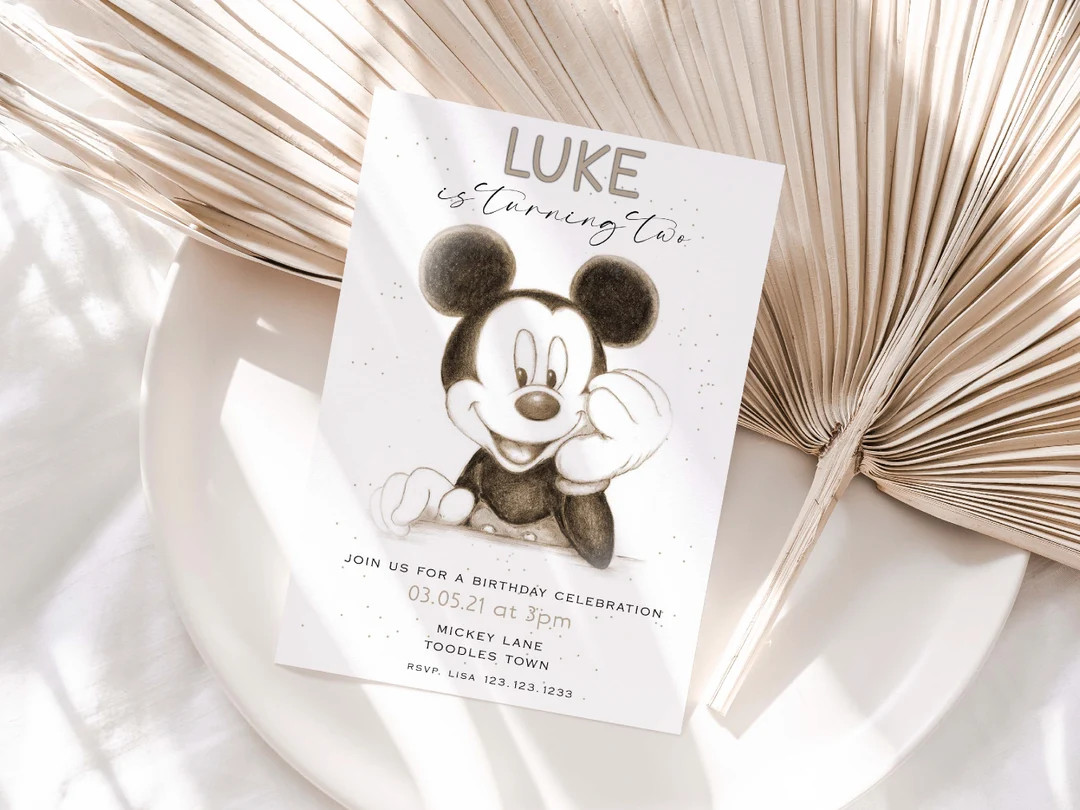 Mickey Mouse Birthday Invitation, Modern Mickey Mouse Invite, Editable Digital Corjl Template | Etsy (US)