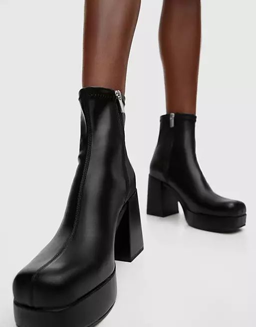 Pull&Bear platform heeled ankle boots in black | ASOS (Global)