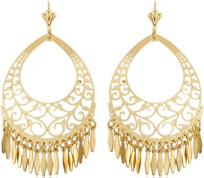 Barzel 18K Gold Plated Filigree Cut-out Dangling Chandelier Earrings - Made in Brazil | Amazon (US)