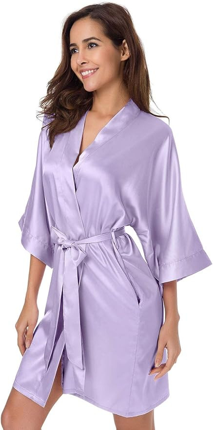 SIORO Women's Satin Robe Silk Kimono Bathrobe for Bride Bridesmaids Wedding Party Loungewear Shor... | Amazon (US)