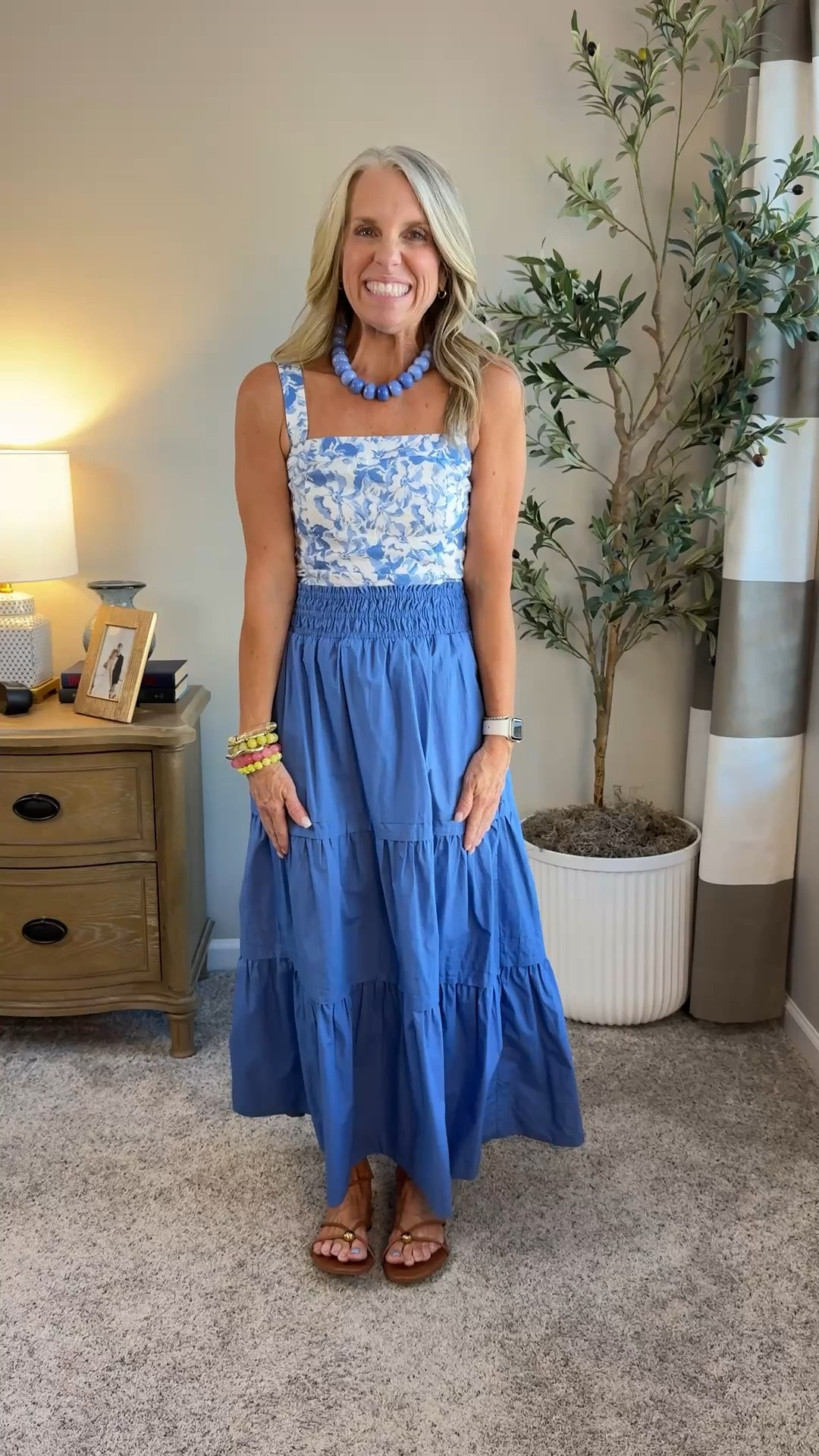 Cauuuute all day long! My favorite tired maxi skirt with this new fitted linen tank = summer perfection. My necklace is currently 20% off. 
Wearing extra small in both
Use code COAST20 on Allie & Bess

#LTKMothersDay #LTKootd #LTKOver40