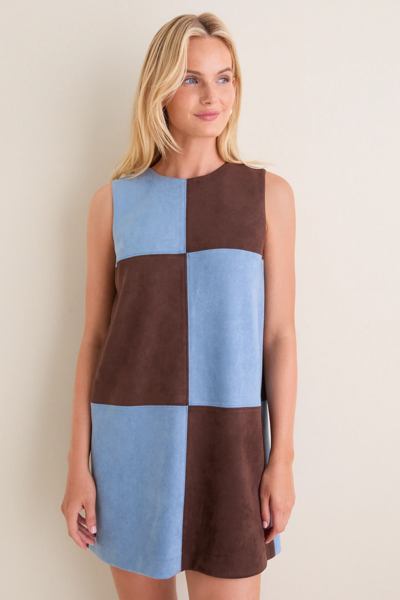 Ice Blue & Chocolate Faux Suede Beth Dress | Tuckernuck (US)