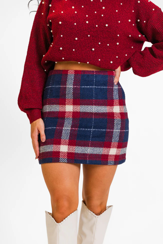Plaid To Meet You Navy Skirt FINAL SALE | Pink Lily
