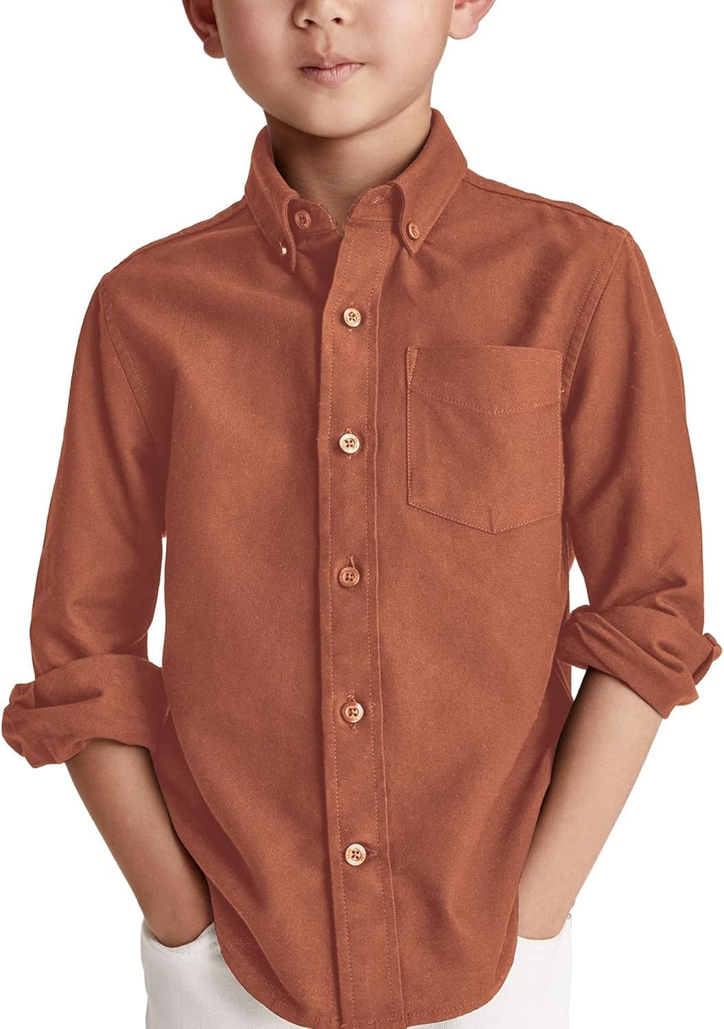 Boys Long Sleeve Dress Shirts Classic Collared Button Down Shirt 4-14 Year | Amazon (US)