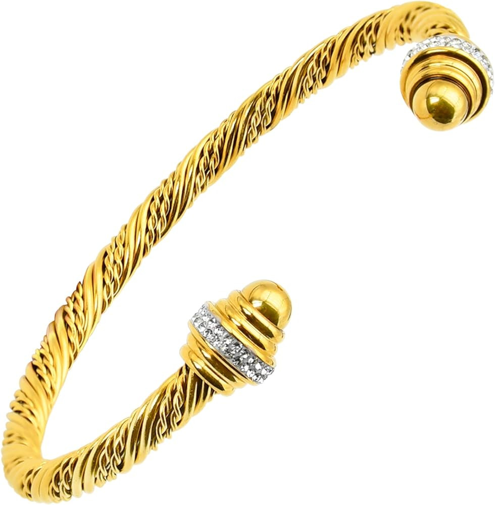 Silver Cuff Bracelets for Women Stainless Steel 5.5mm Twisted Cable Open Bangle Bracelet Adjustab... | Amazon (US)