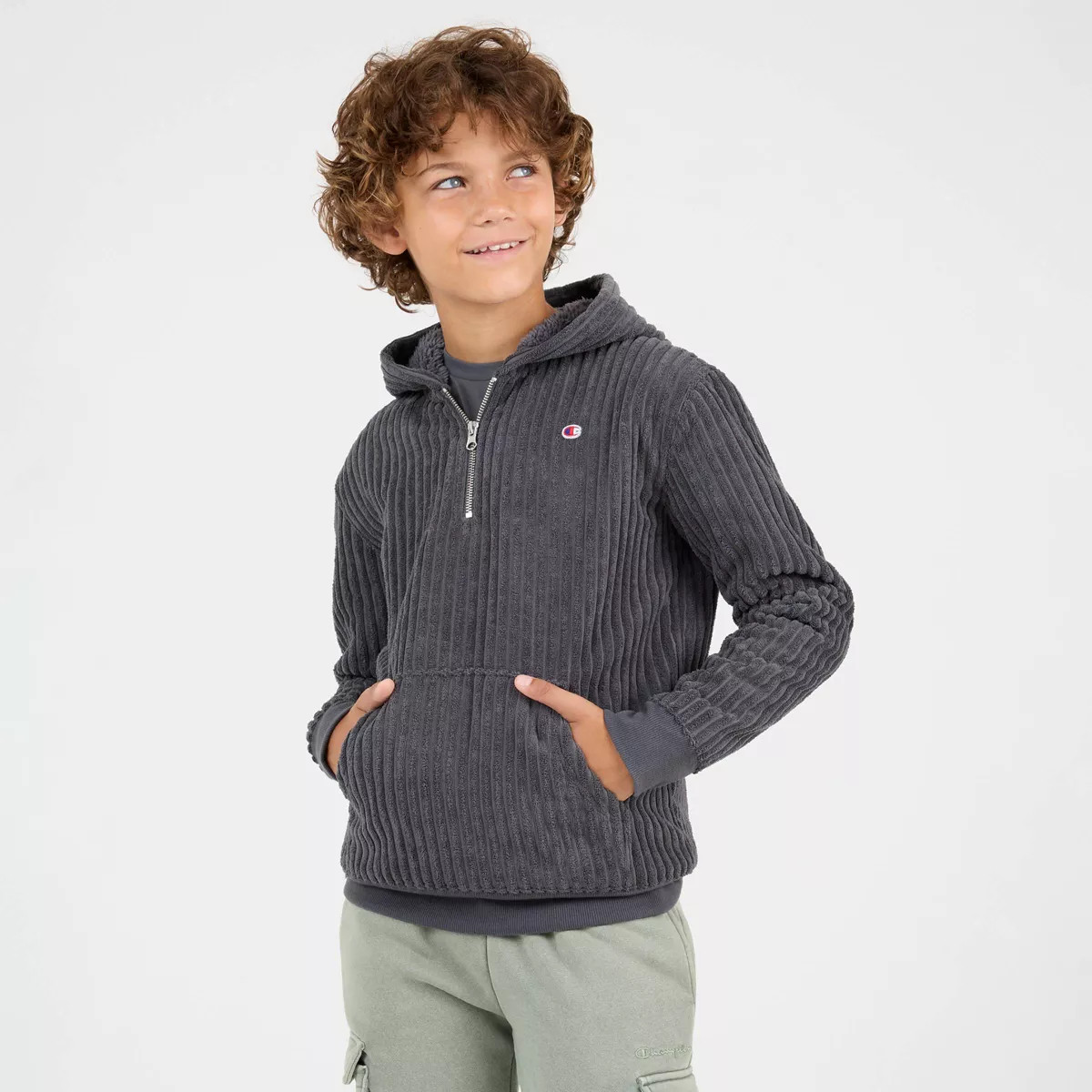 Champion Boys' 1/4 Zip Corduroy Hoodie - Dark Gray XL | Target
