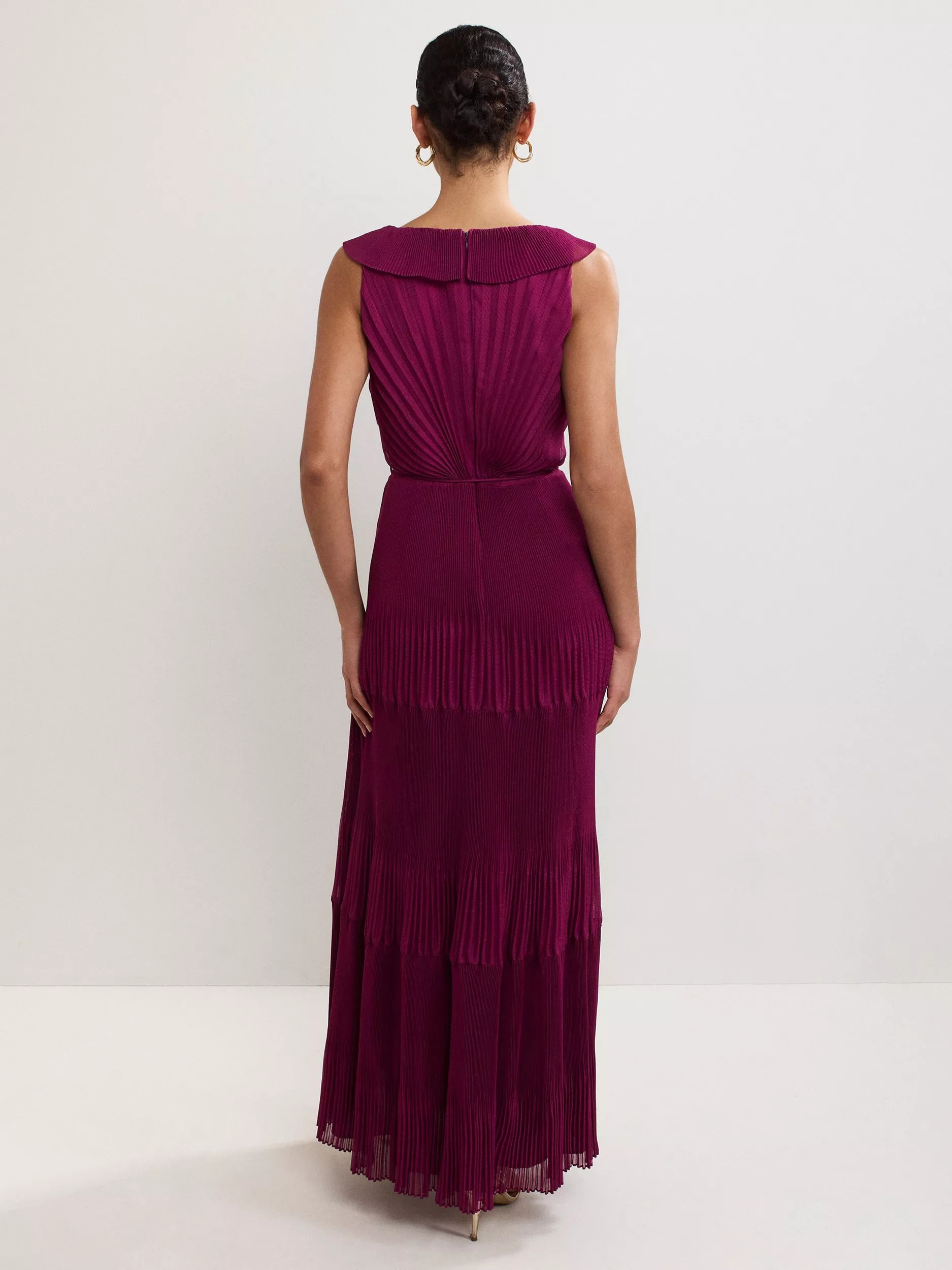 Phase Eight Klana Plisse Maxi Dress, Burgundy | John Lewis (UK)