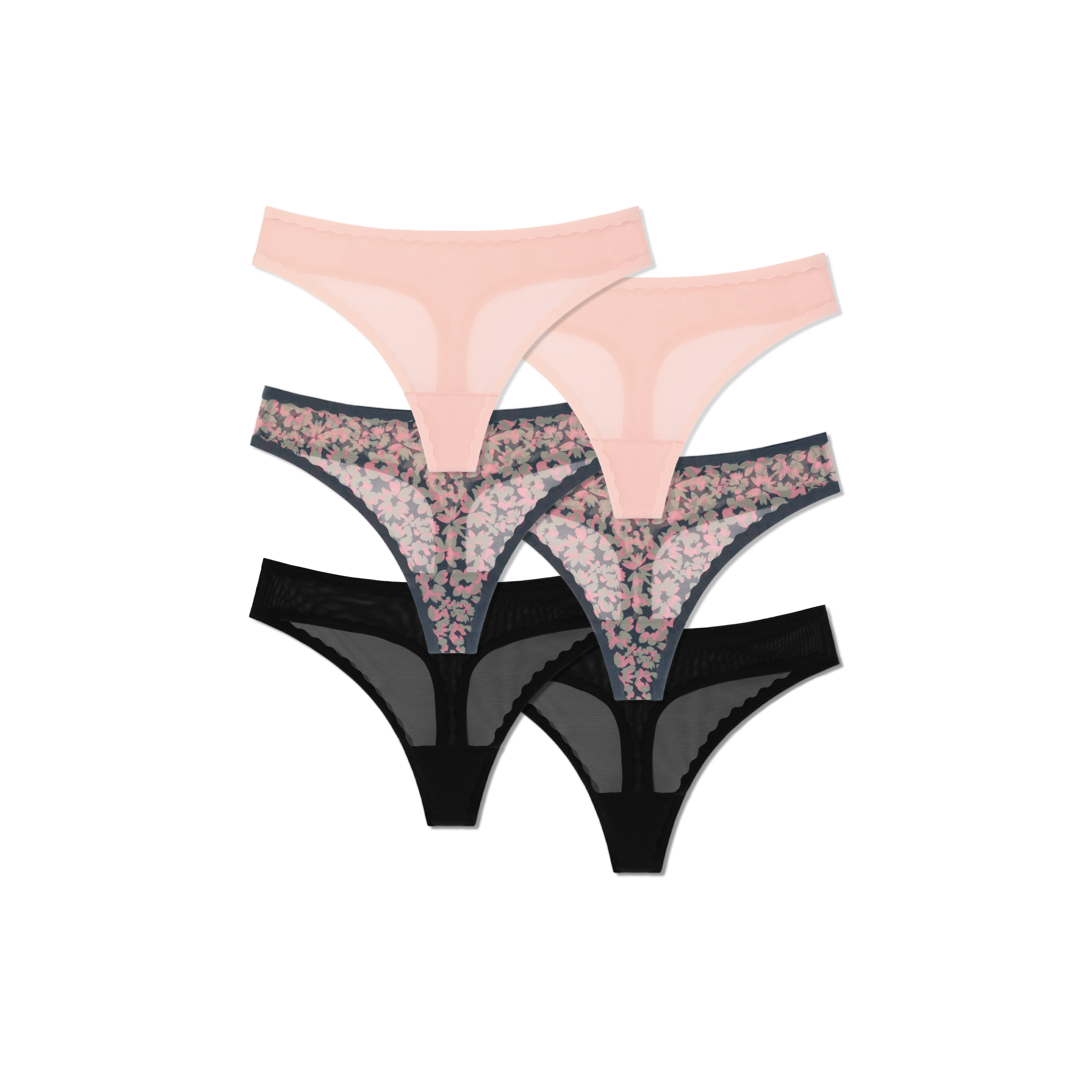 Women's SoftMesh Thong Underwear 6-Pack - Floral Pink Black Mix - Medium - Cotton Blend - Bombas | Bombas