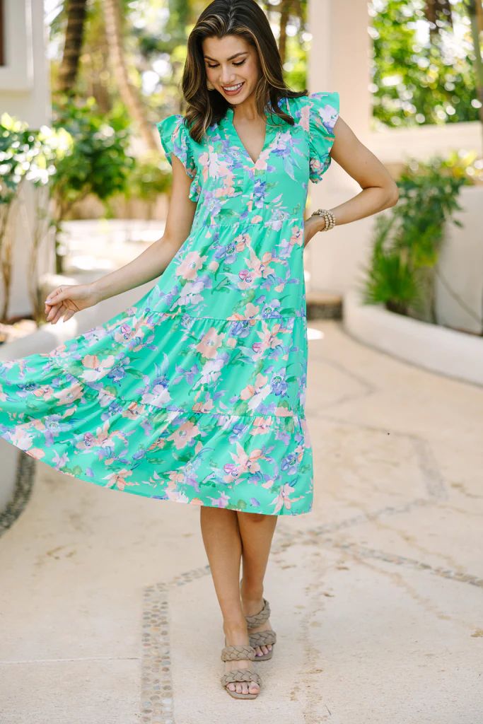 Tell Me More Green Floral Midi Dress | The Mint Julep Boutique