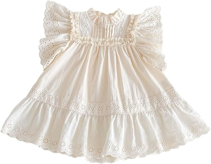 Summer Toddler Girls’ Cotton - Spandex Frilled Princess Dress with Lace Trim and Flutter Sleeve... | Amazon (US)